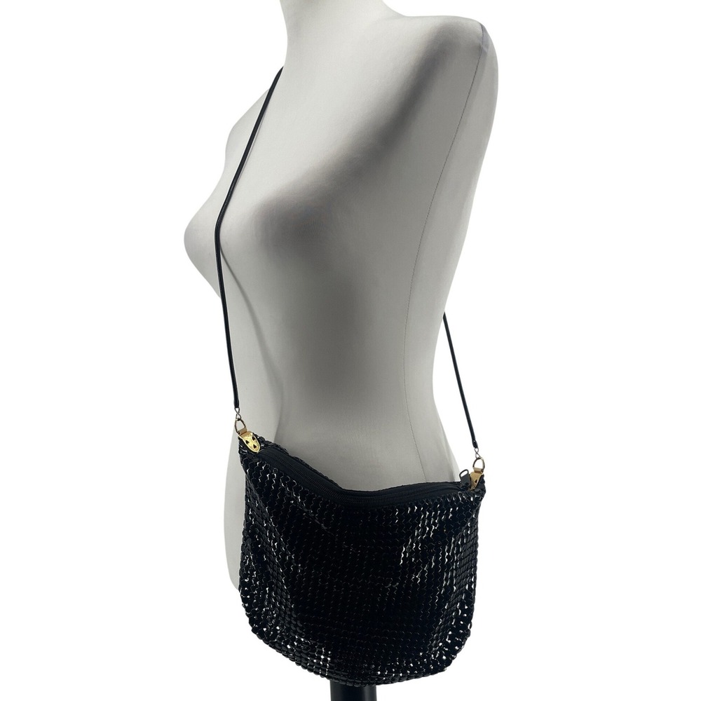 Metal Mesh Crossbody Bag Purse Black Vintage 80s Whimsigoth‎ Slinky Chain Strap